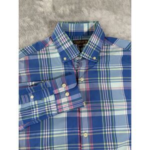 Peter Millar Shirt‎ Men Medium Plaid Summer Comfort Button Up Long Sleeve